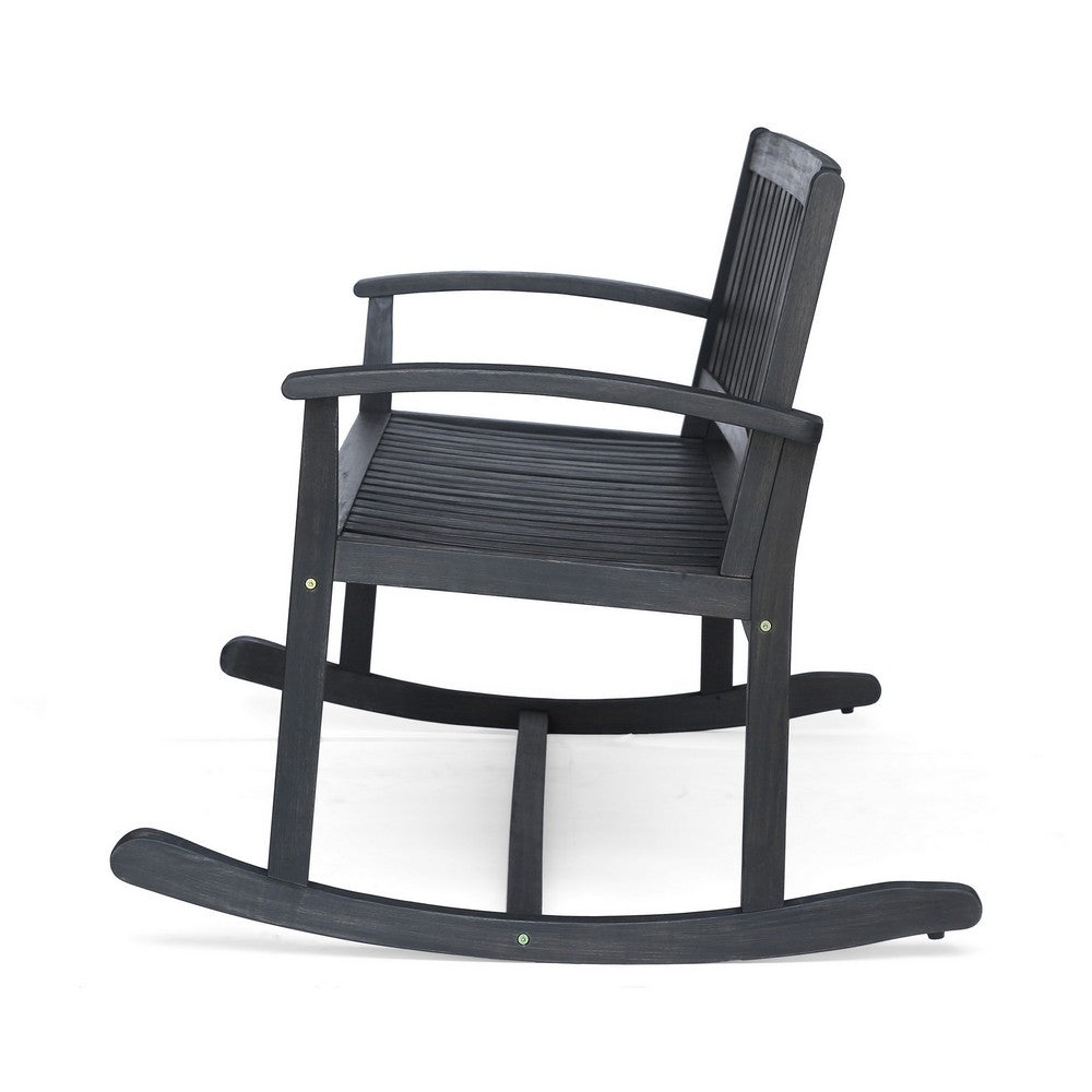 Benjara Outdoor Rocking Loveseat Bench, 50 Inch Gray Acacia Wood
