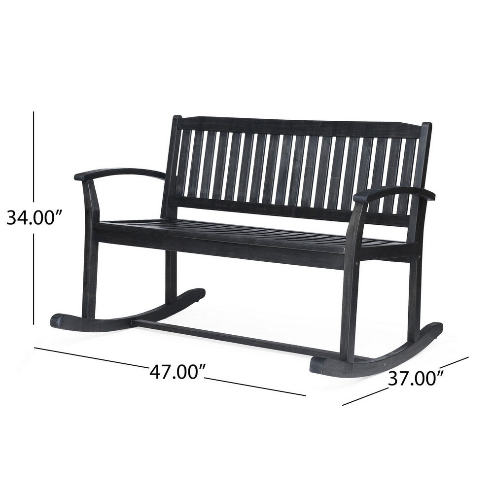Benjara Outdoor Rocking Loveseat Bench, 50 Inch Gray Acacia Wood