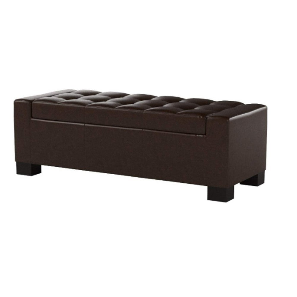 Benjara Liani Ottoman Bench, Storage Top, 50 Inch Dark Brown Bonded Leather