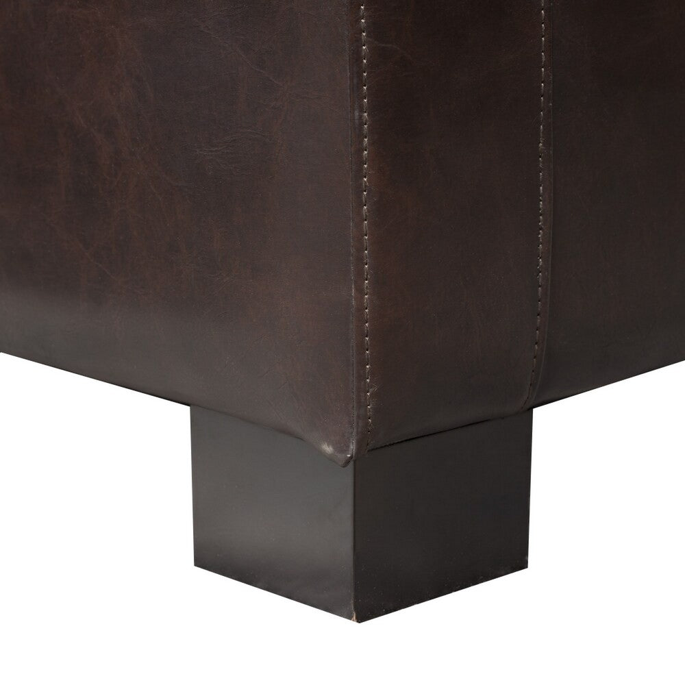 Benjara Liani Ottoman Bench, Storage Top, 50 Inch Dark Brown Bonded Leather