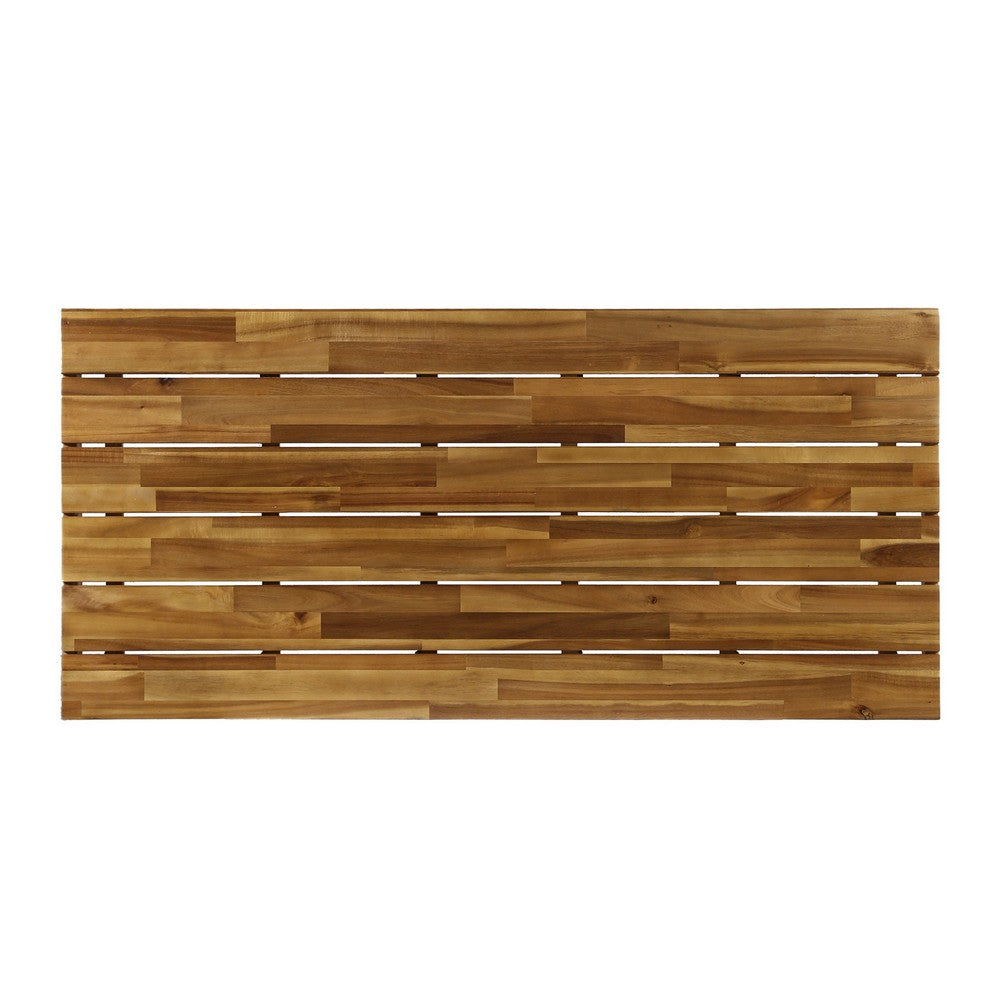 Benjara Patio Coffee Table, Slatted Top, Brown Iron, 50 Inch Teak Brown Acacia