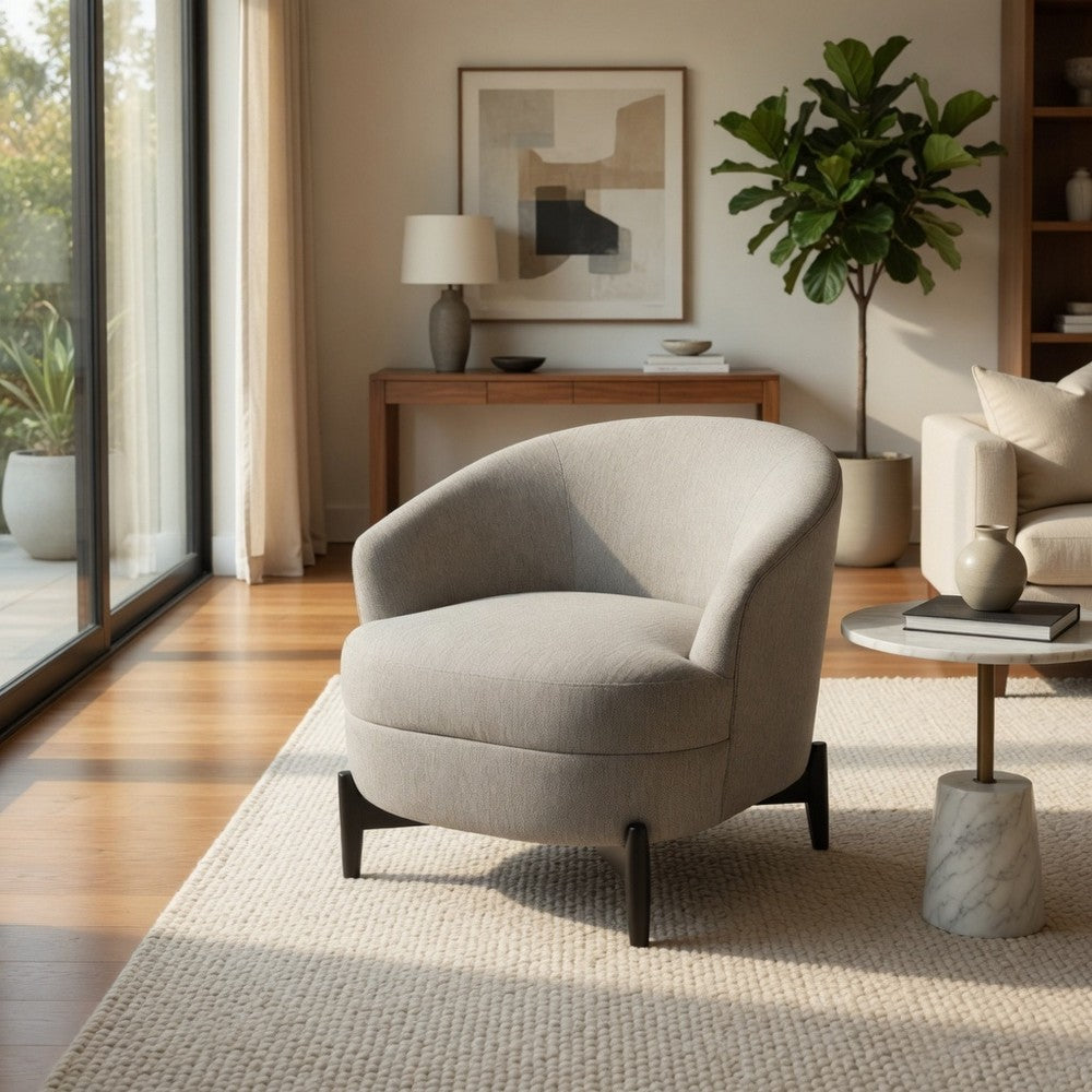 Benjara Olie Accent Club Chair, Barrel Style, Boucle Gray Fabric, Cross Base