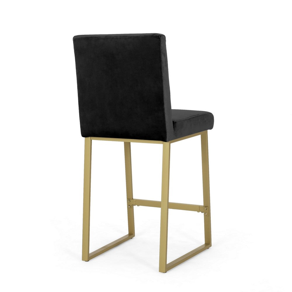 Benjara Counter Stool Chair Set of 2, Gold Sled Metal Base, Black Velvet