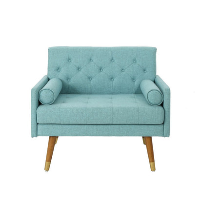 Benjara Lita Wide Accent Club Chair, Button Tufted, Light Blue Textured Fabric