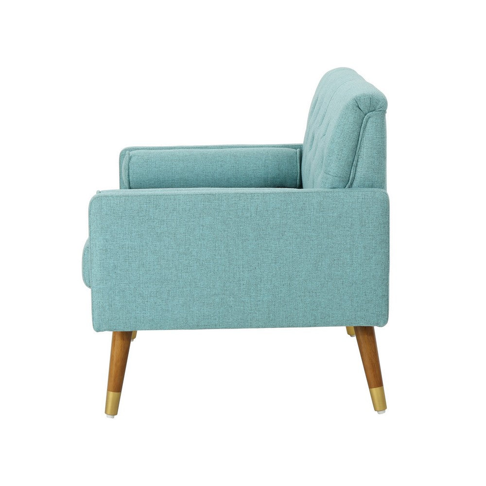 Benjara Lita Wide Accent Club Chair, Button Tufted, Light Blue Textured Fabric