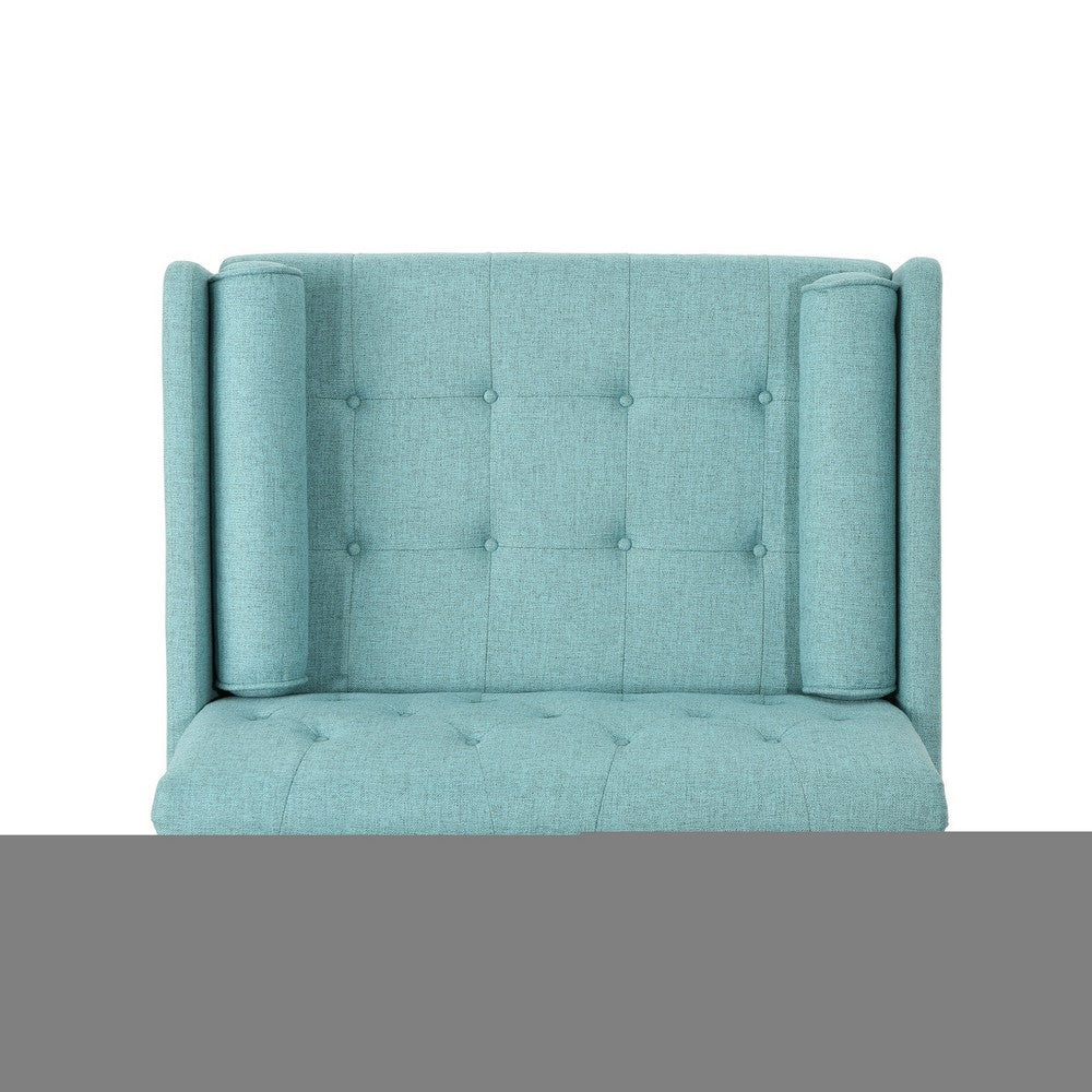 Benjara Lita Wide Accent Club Chair, Button Tufted, Light Blue Textured Fabric