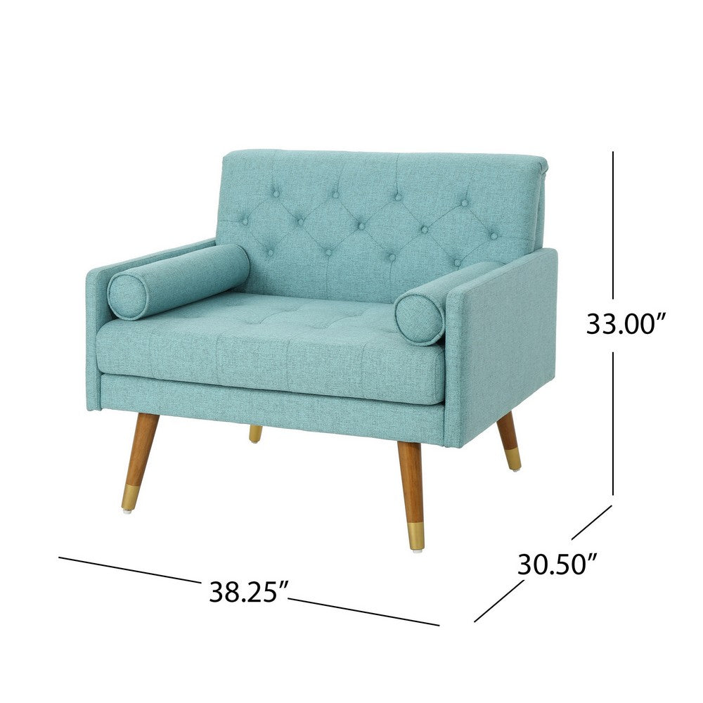 Benjara Lita Wide Accent Club Chair, Button Tufted, Light Blue Textured Fabric