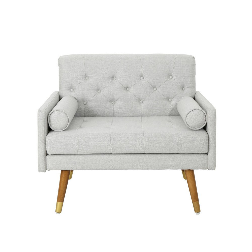 Benjara Lita Wide Accent Club Chair, Button Tufted, Gray Textured Fabric