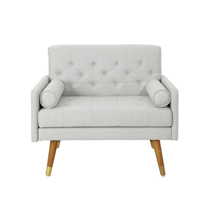 Benjara Lita Wide Accent Club Chair, Button Tufted, Gray Textured Fabric