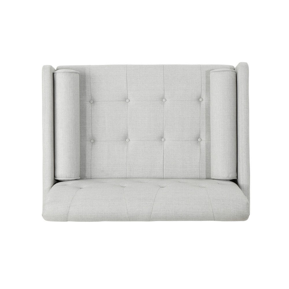 Benjara Lita Wide Accent Club Chair, Button Tufted, Gray Textured Fabric