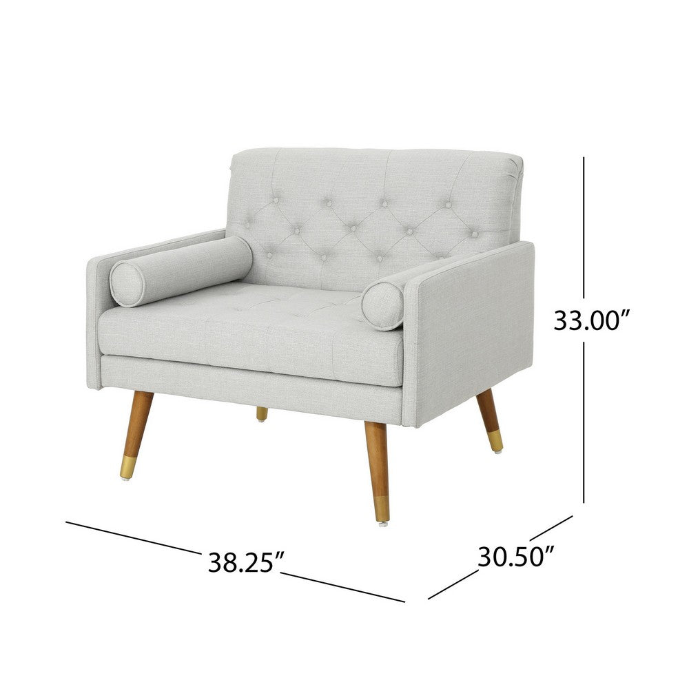 Benjara Lita Wide Accent Club Chair, Button Tufted, Gray Textured Fabric