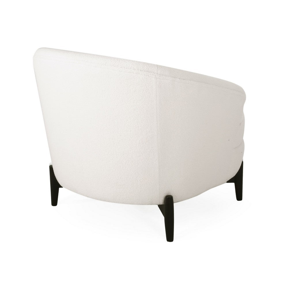 Benjara Olie Accent Club Chair, Barrel Style, Boucle White Fabric, Cross Base