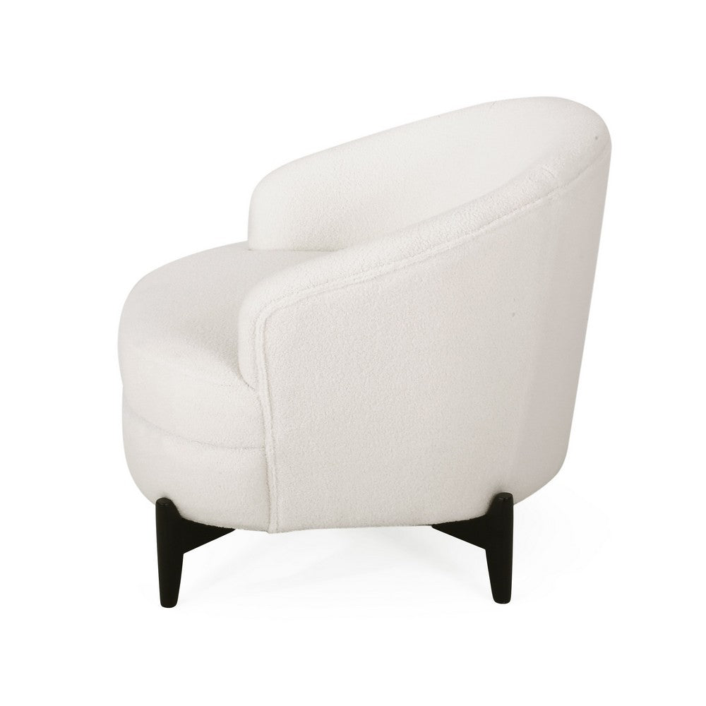 Benjara Olie Accent Club Chair, Barrel Style, Boucle White Fabric, Cross Base