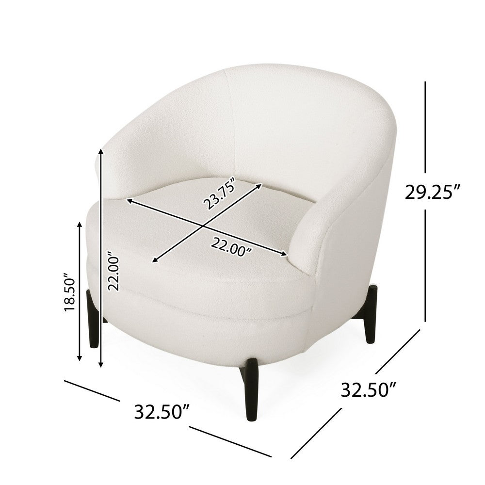 Benjara Olie Accent Club Chair, Barrel Style, Boucle White Fabric, Cross Base