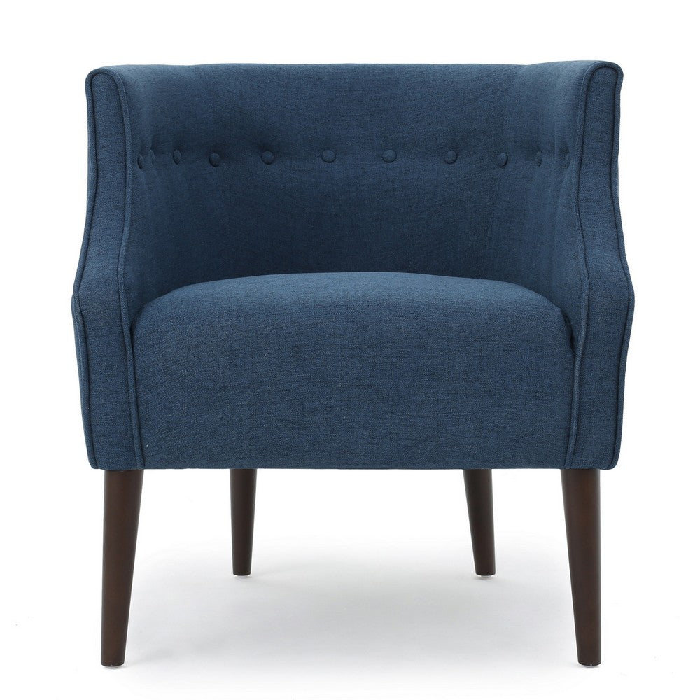 Benjara Accent Club Chair, Curved Barrel Back, Button Tufted, Navy Blue Fabric