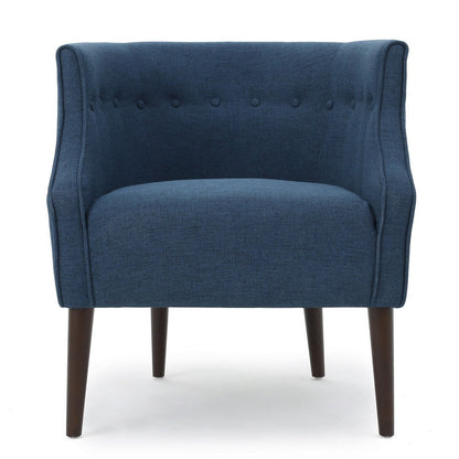 Benjara Accent Club Chair, Curved Barrel Back, Button Tufted, Navy Blue Fabric