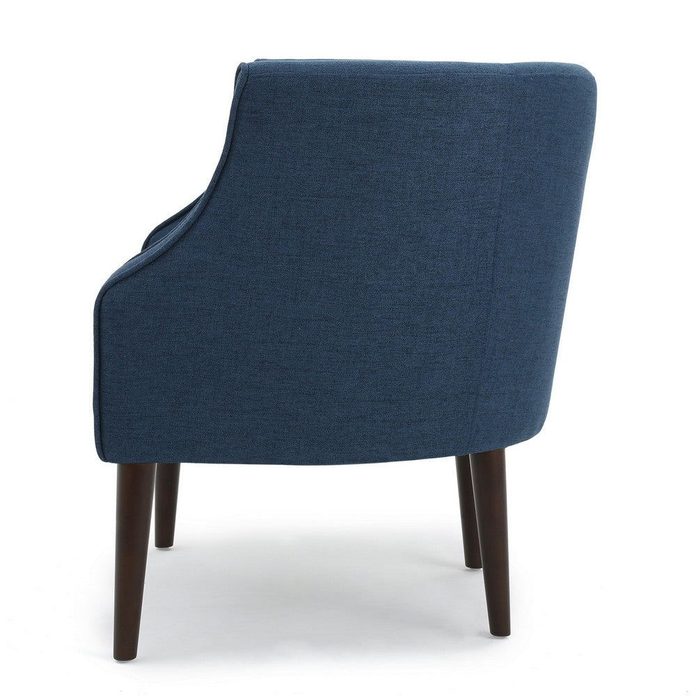 Benjara Accent Club Chair, Curved Barrel Back, Button Tufted, Navy Blue Fabric