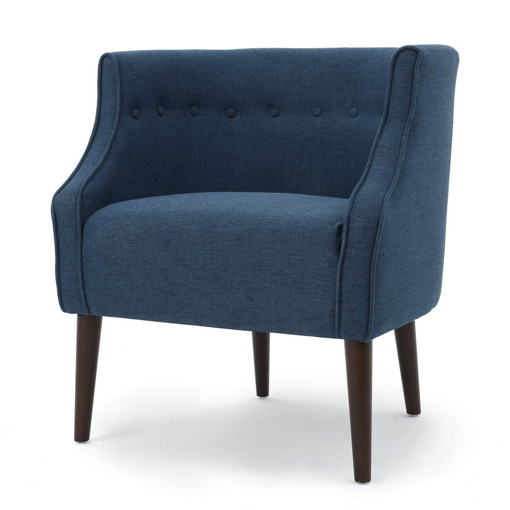 Benjara Accent Club Chair, Curved Barrel Back, Button Tufted, Navy Blue Fabric