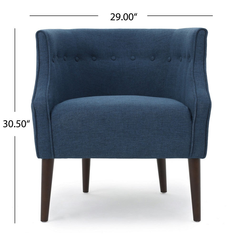 Benjara Accent Club Chair, Curved Barrel Back, Button Tufted, Navy Blue Fabric