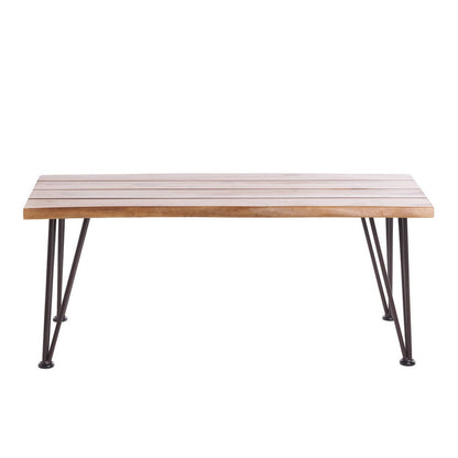 Benjara Zoe Outdoor Coffee Table, Hairpin Legs, 43in Brown Slatted Acacia Wood