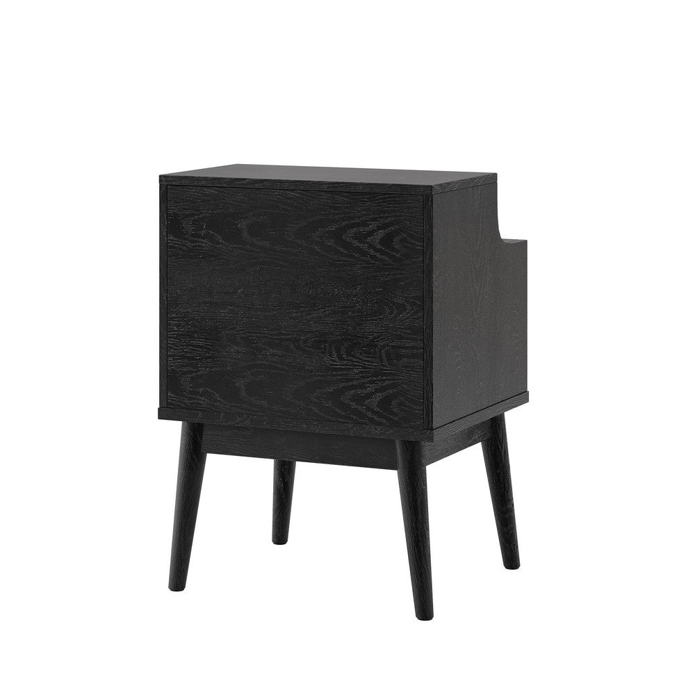 Benjara Inaya Nightstand, 1 Drawer And Shelf, Splayed Legs, 26 Inch Black MDF