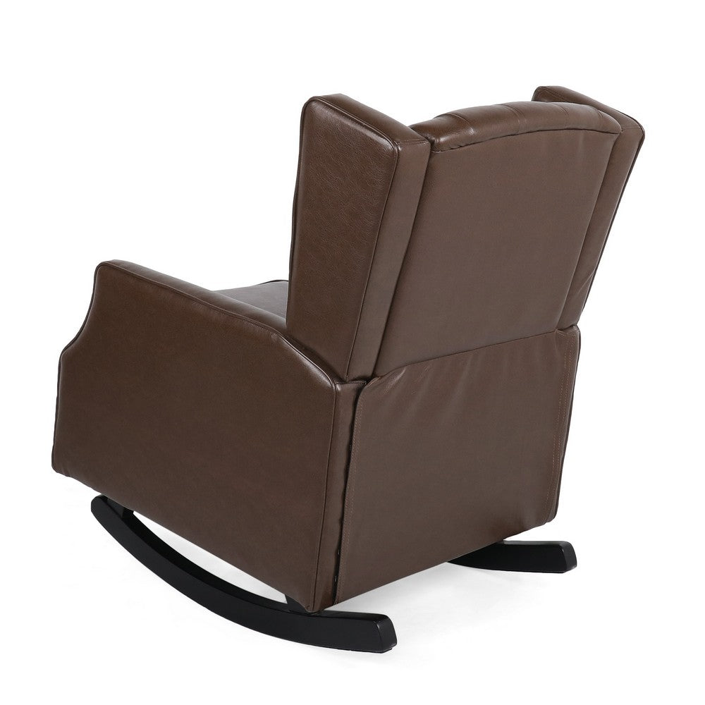 Benjara Zyna Rocking Chair, Gentle, Dark Brown Waffle Stitch Faux Leather