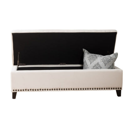 Benjara Ottoman Bench, Chain Link Pattern, Nailhead Trim, 51 Inch Beige Fabric