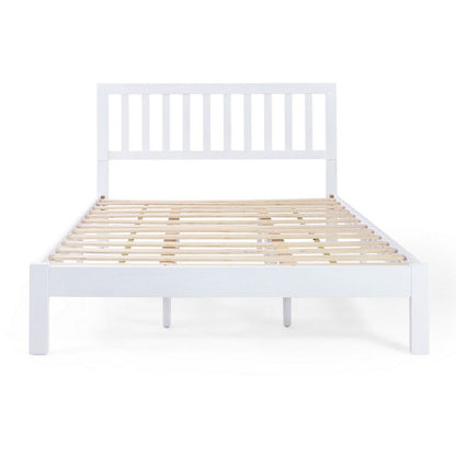 Benjara Danie Low Profile Queen Bed, Open Slat Headboard, White Acacia Wood