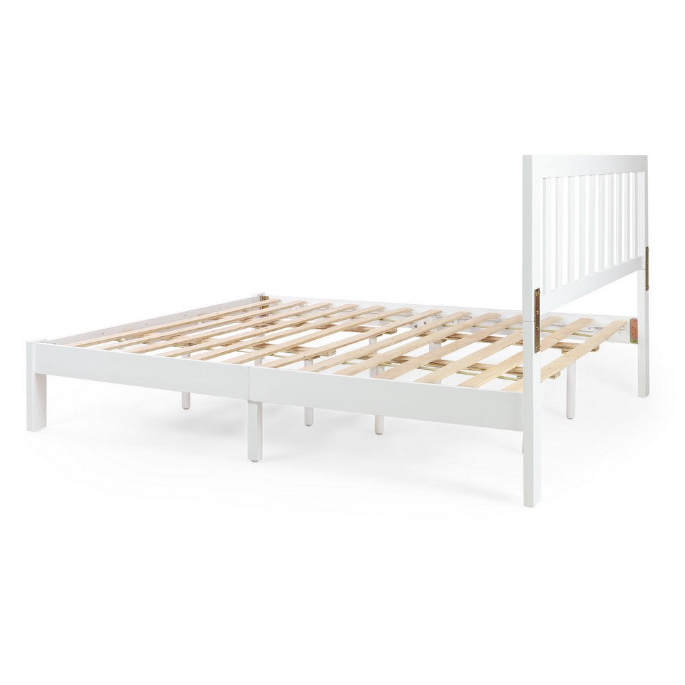 Benjara Danie Low Profile Queen Bed, Open Slat Headboard, White Acacia Wood
