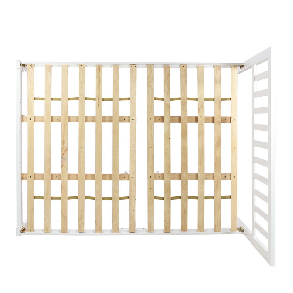 Benjara Danie Low Profile Queen Bed, Open Slat Headboard, White Acacia Wood