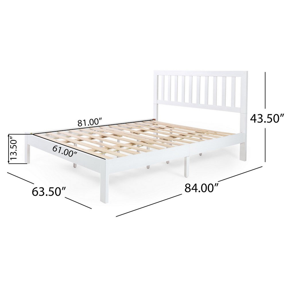 Benjara Danie Low Profile Queen Bed, Open Slat Headboard, White Acacia Wood