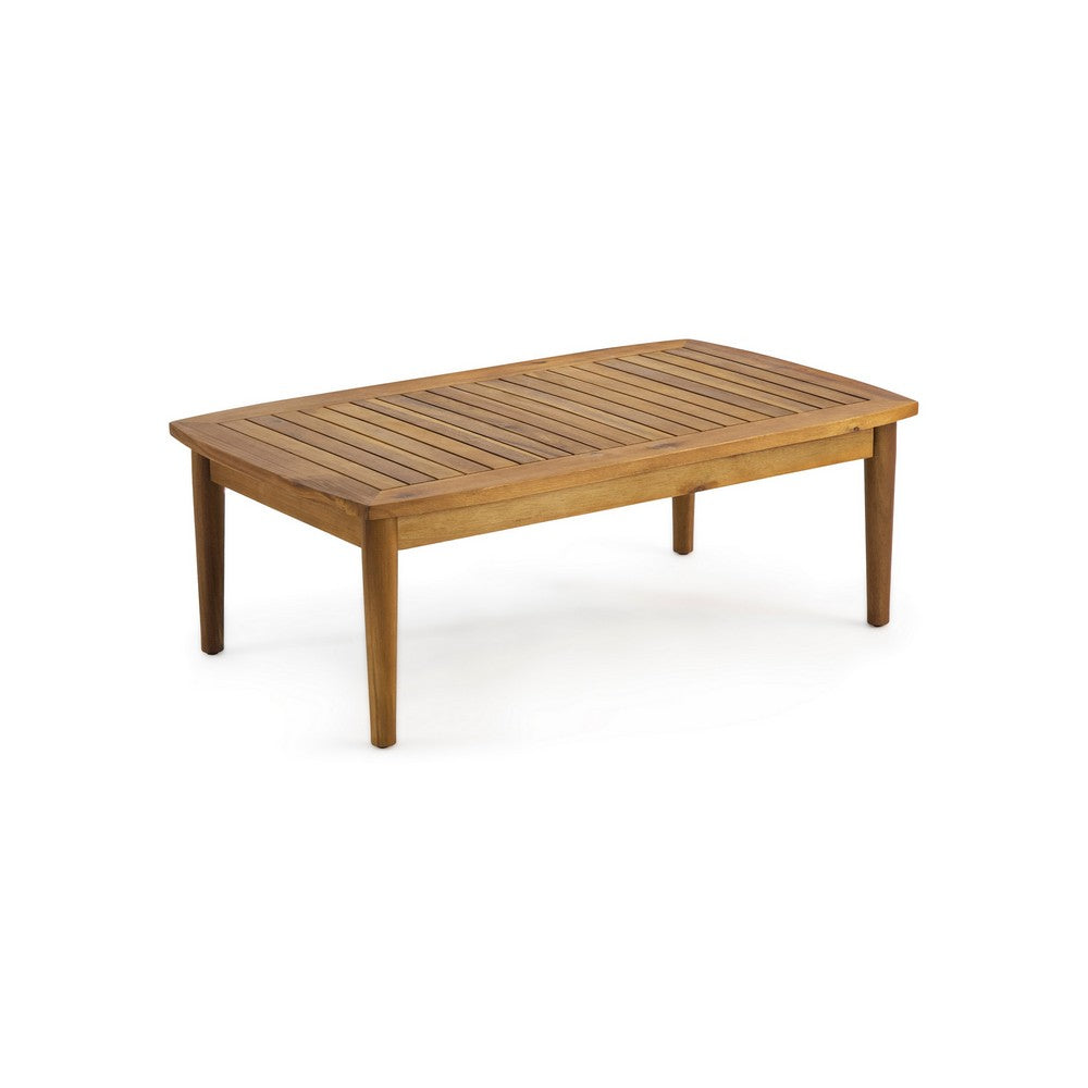 Benjara Roxy 2pc Outdoor Loveseat And Coffee Table Set, Acacia Wood, Cream