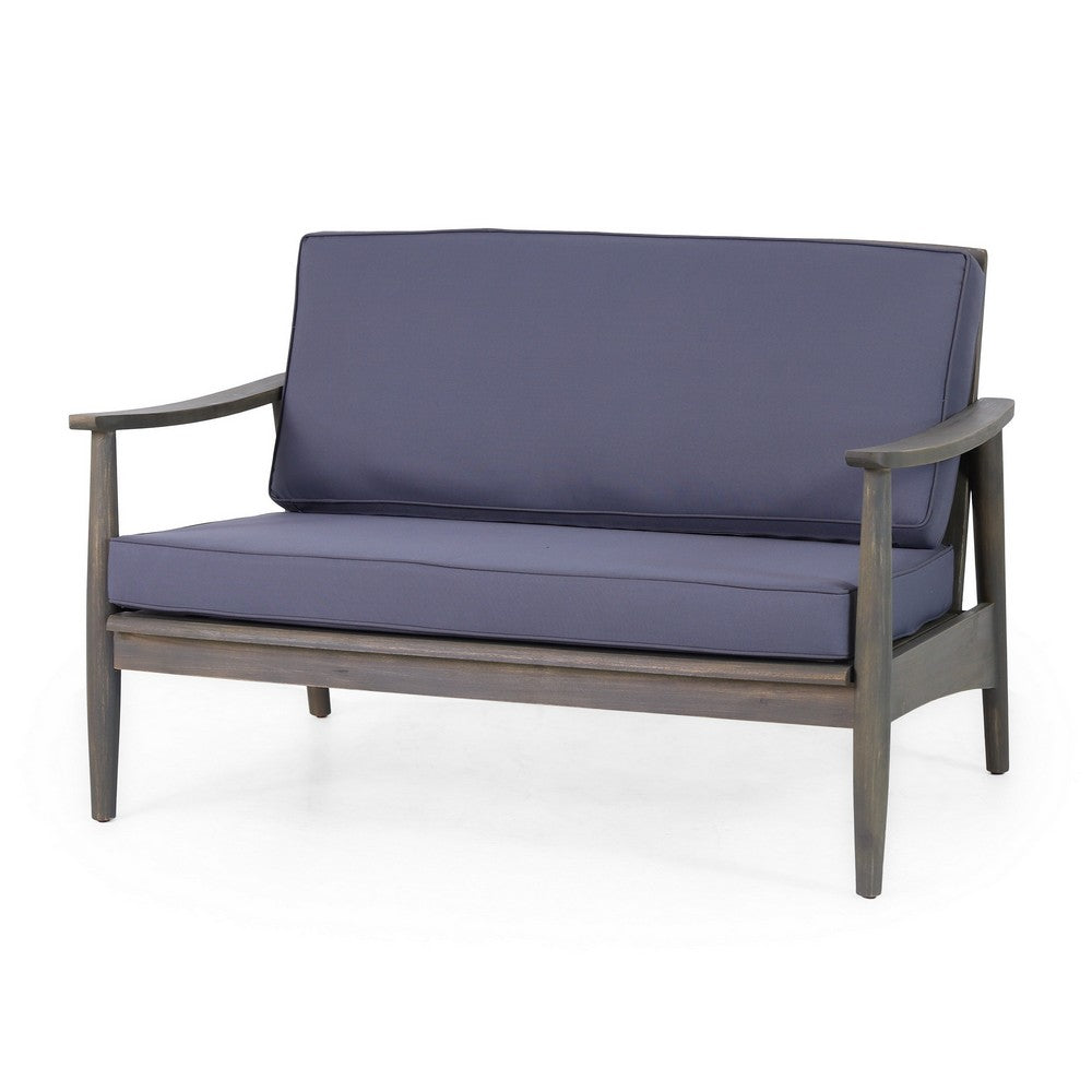 Benjara Roxy 2pc Outdoor Loveseat And Coffee Table Set, Acacia Wood, Dark Gray