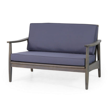 Benjara Roxy 2pc Outdoor Loveseat And Coffee Table Set, Acacia Wood, Dark Gray
