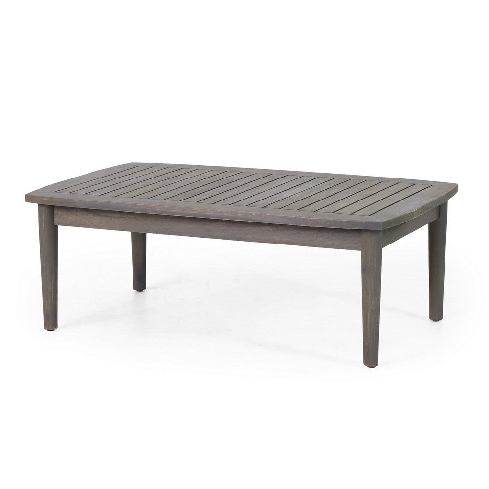 Benjara Roxy 2pc Outdoor Loveseat And Coffee Table Set, Acacia Wood, Dark Gray
