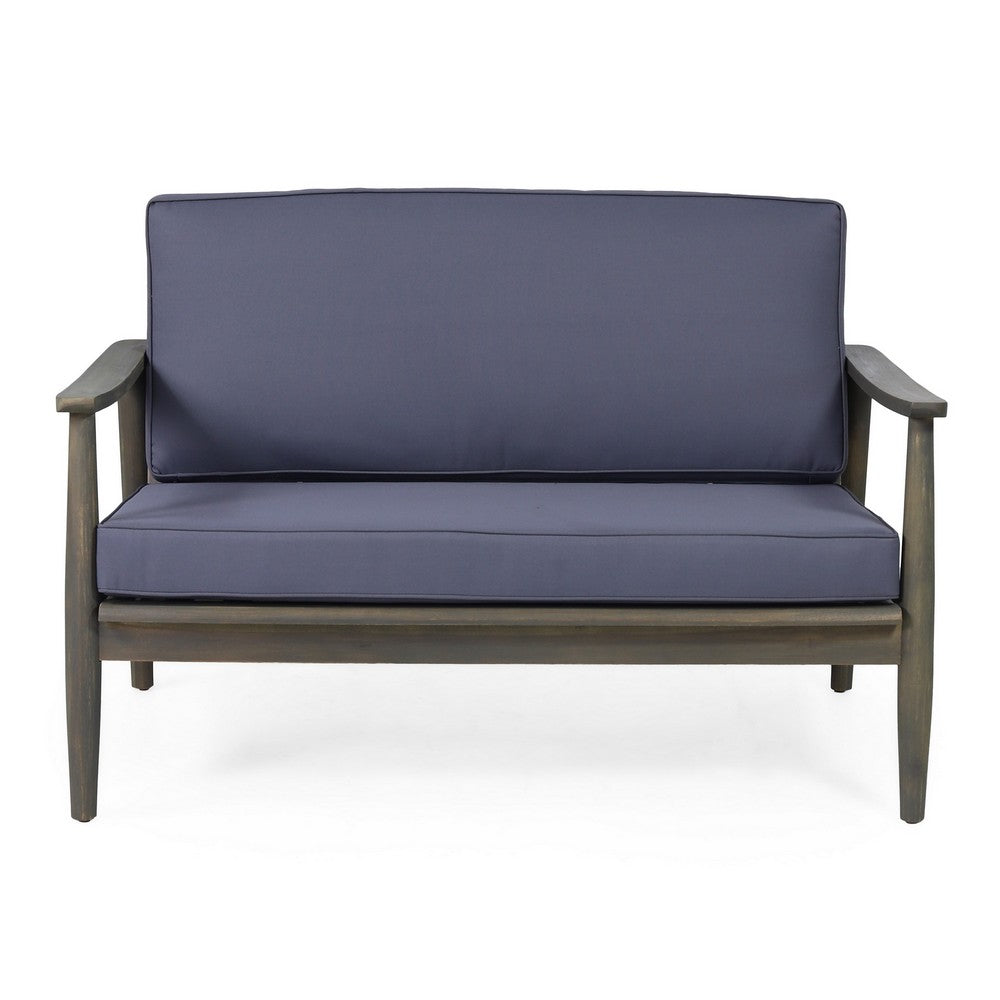 Benjara Roxy 2pc Outdoor Loveseat And Coffee Table Set, Acacia Wood, Dark Gray