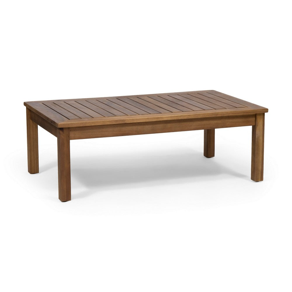 Benjara 2pc Outdoor Loveseat Coffee Table Set, Brown Acacia Wood, Dark Gray