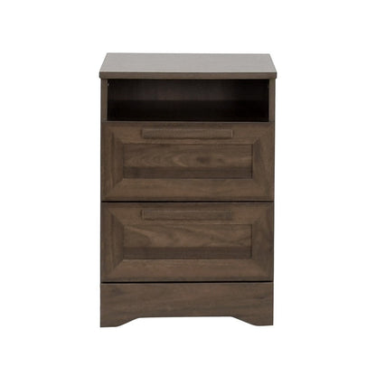Benjara Vinie Nightstand, 2 Drawers And Open Top, 23 Inch Dark Brown Faux Wood