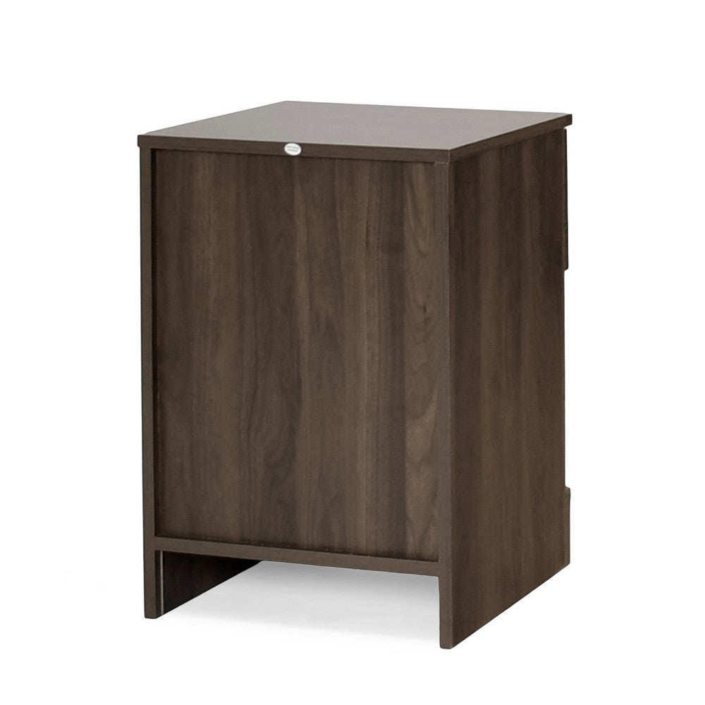 Benjara Vinie Nightstand, 2 Drawers And Open Top, 23 Inch Dark Brown Faux Wood
