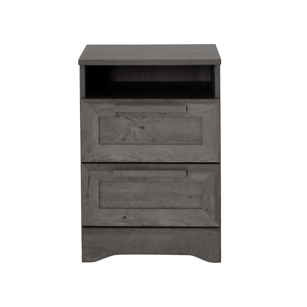 Benjara Vinie Nightstand, 2 Drawers And Open Top, 23 Inch Dark Gray Faux Wood
