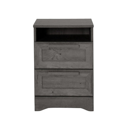 Benjara Vinie Nightstand, 2 Drawers And Open Top, 23 Inch Dark Gray Faux Wood