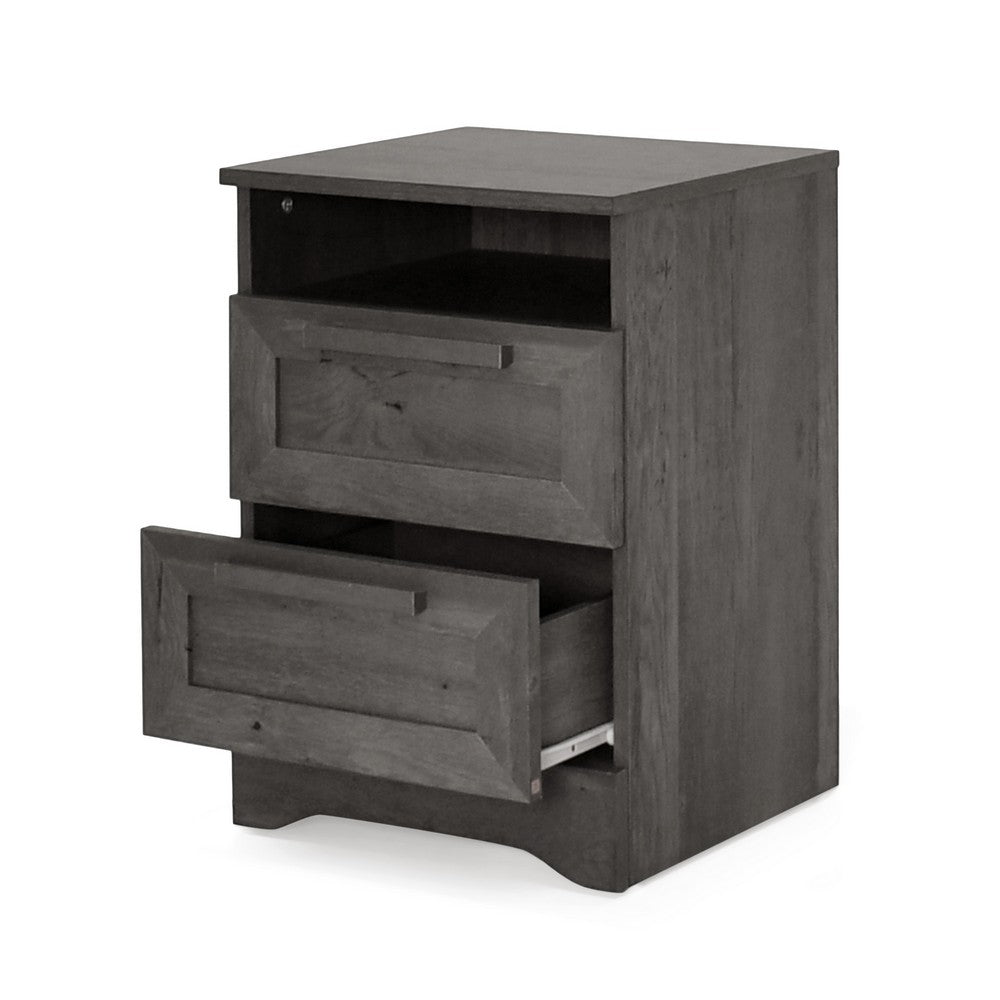 Benjara Vinie Nightstand, 2 Drawers And Open Top, 23 Inch Dark Gray Faux Wood