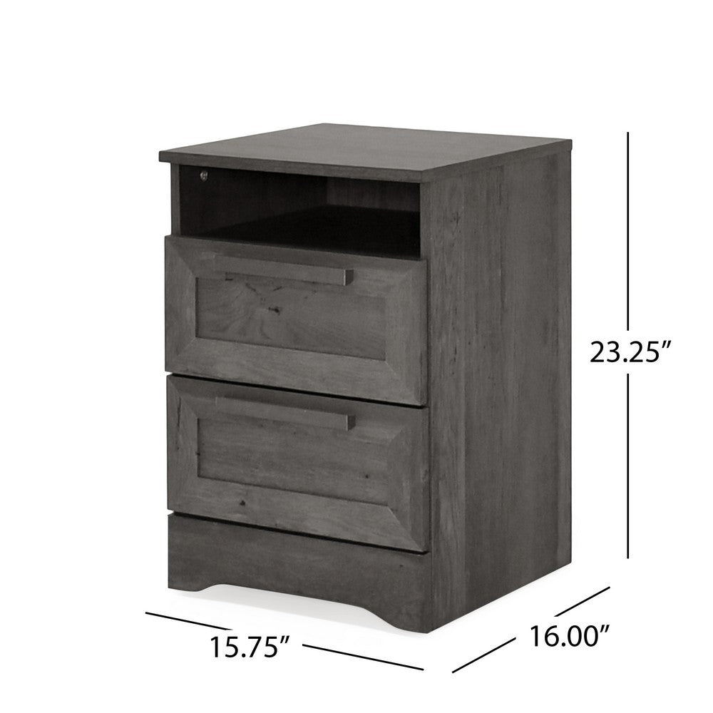 Benjara Vinie Nightstand, 2 Drawers And Open Top, 23 Inch Dark Gray Faux Wood