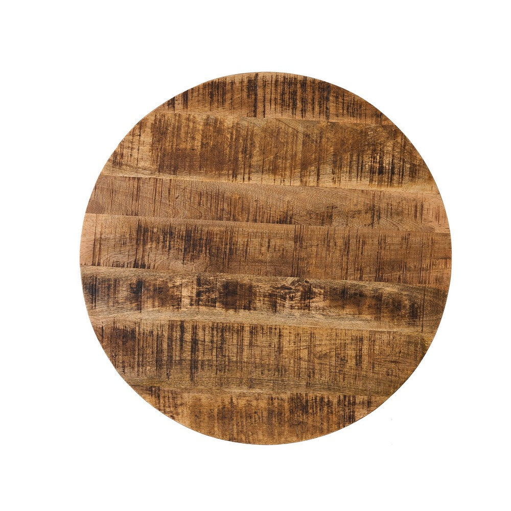 Benjara Coffee Table, Gold Hourglass Metal Base, 25 Inch Round Mango Wood Top