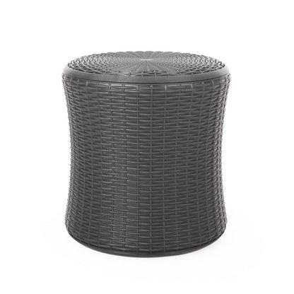 Benjara Lifo Outdoor End Table, Storage, 19 Inch, Gray Woven Polypropylene