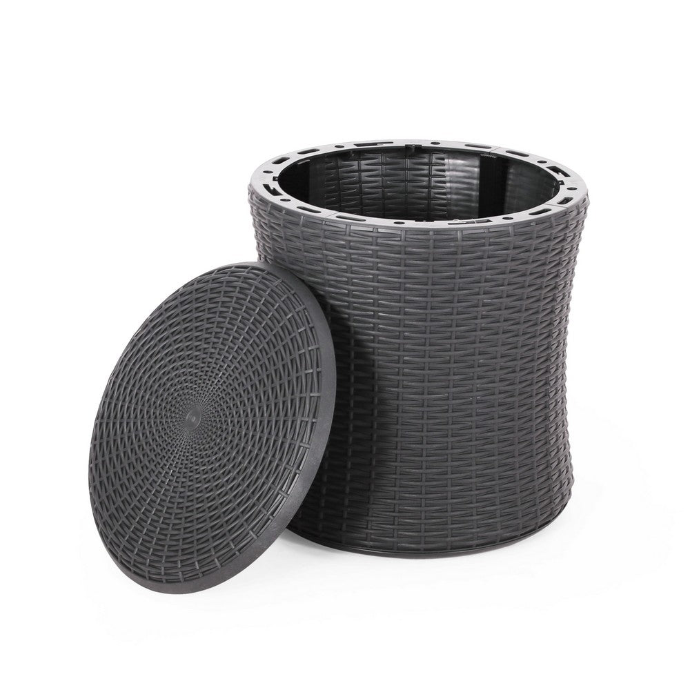 Benjara Lifo Outdoor End Table, Storage, 19 Inch, Gray Woven Polypropylene