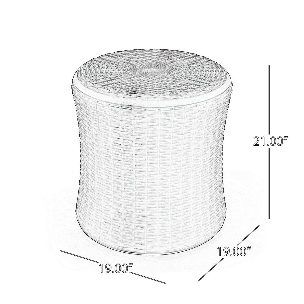 Benjara Lifo Outdoor End Table, Storage, 19 Inch, Gray Woven Polypropylene