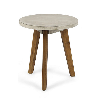 Benjara Ina Side End Table, Angled Legs, 16 Inch Round Gray Top, Acacia Wood