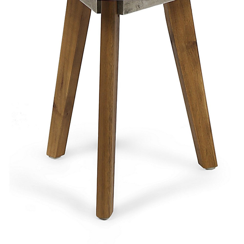 Benjara Ina Side End Table, Angled Legs, 16 Inch Round Gray Top, Acacia Wood