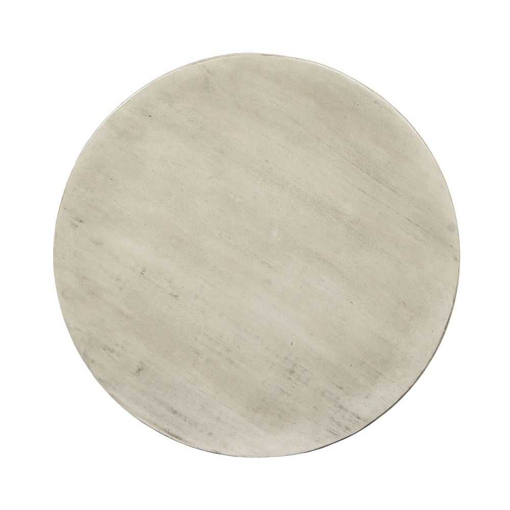 Benjara Ina Side End Table, Angled Legs, 16 Inch Round Gray Top, Acacia Wood